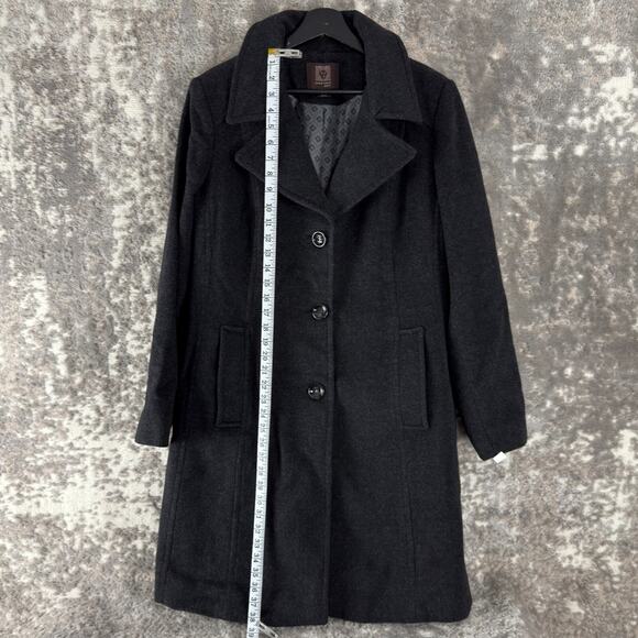 Anne Klein Sz 12 Cashmere Wool Blend Outdoor Overcoat Black Long Sleeve Notched - Picture 3 of 10